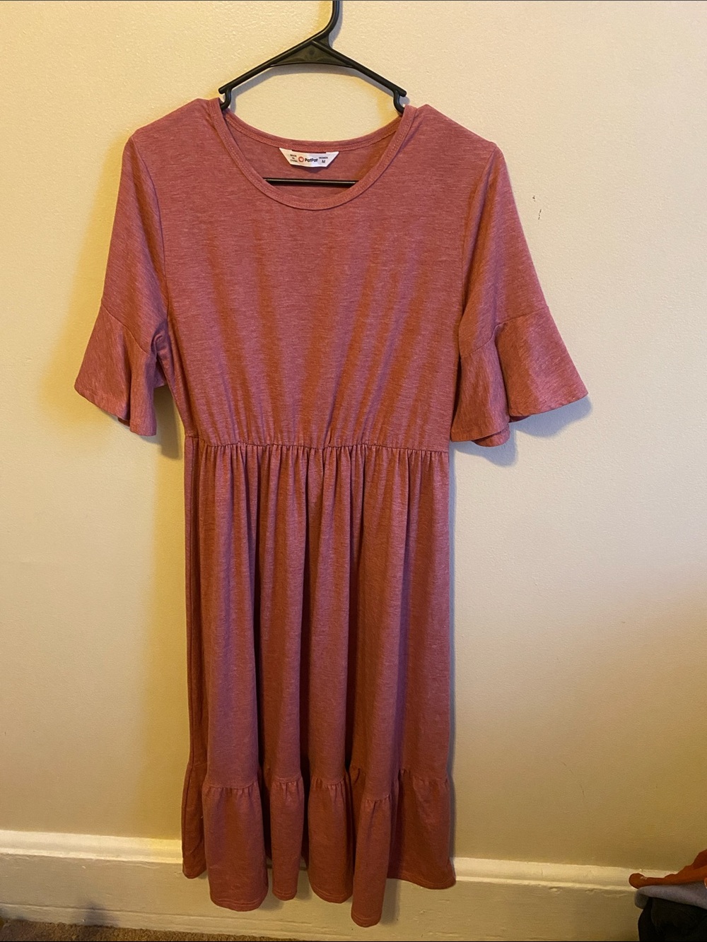 Womens Dusty Rose Ruffle-Sleeve Dress
